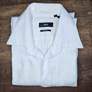 Hugo Boss Classic Fit 100% Cotton Button Up Formal Dress Shirt 15.5 34/35 White